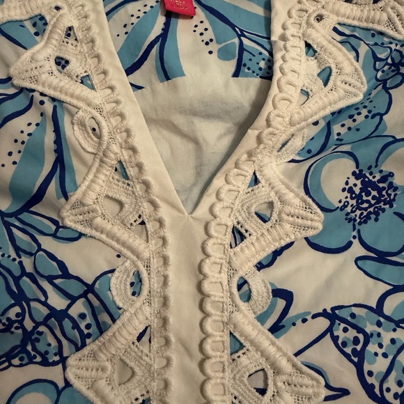 Lilly Pulitzer Jubilee Blue Floral Lace Trim Shift Dress - Picture 5 of 9